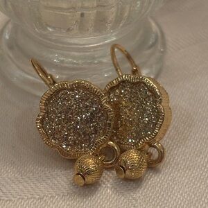 Gold Glitter Flower Drop Earrings - Elegant Women Jewelry